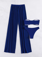 Conjunto Biquíni 3 Peças Estilo Bandeau com Fio U