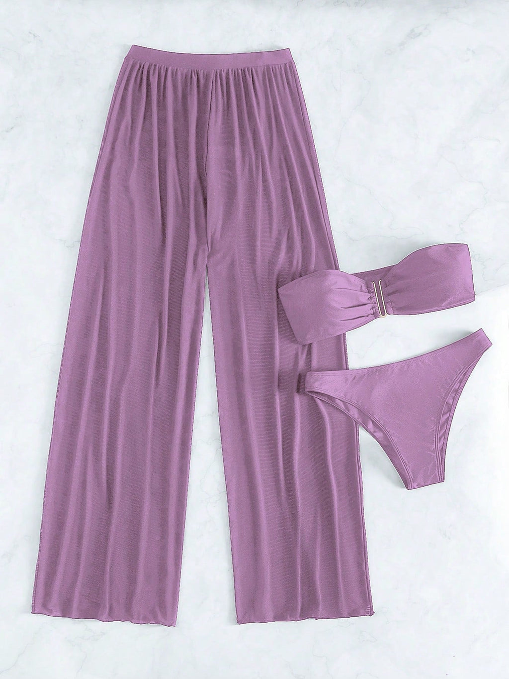 Conjunto Biquíni 3 Peças Estilo Bandeau com Fio U
