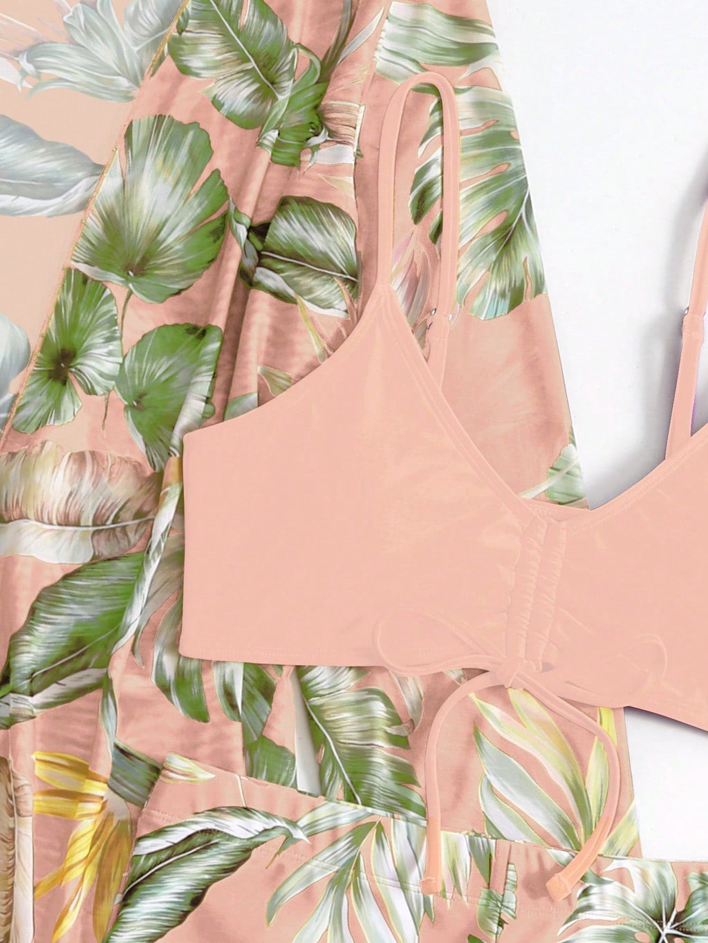 Conjunto Biquíni 3 Peças com Estampa Tropical