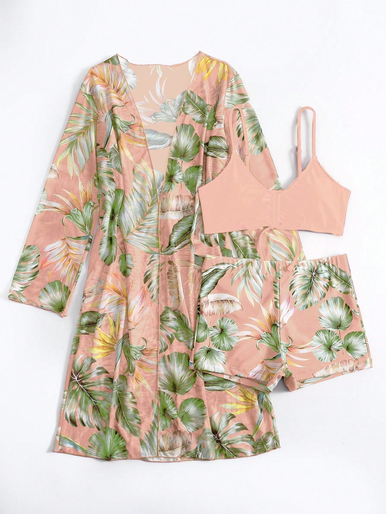 Conjunto Biquíni 3 Peças com Estampa Tropical