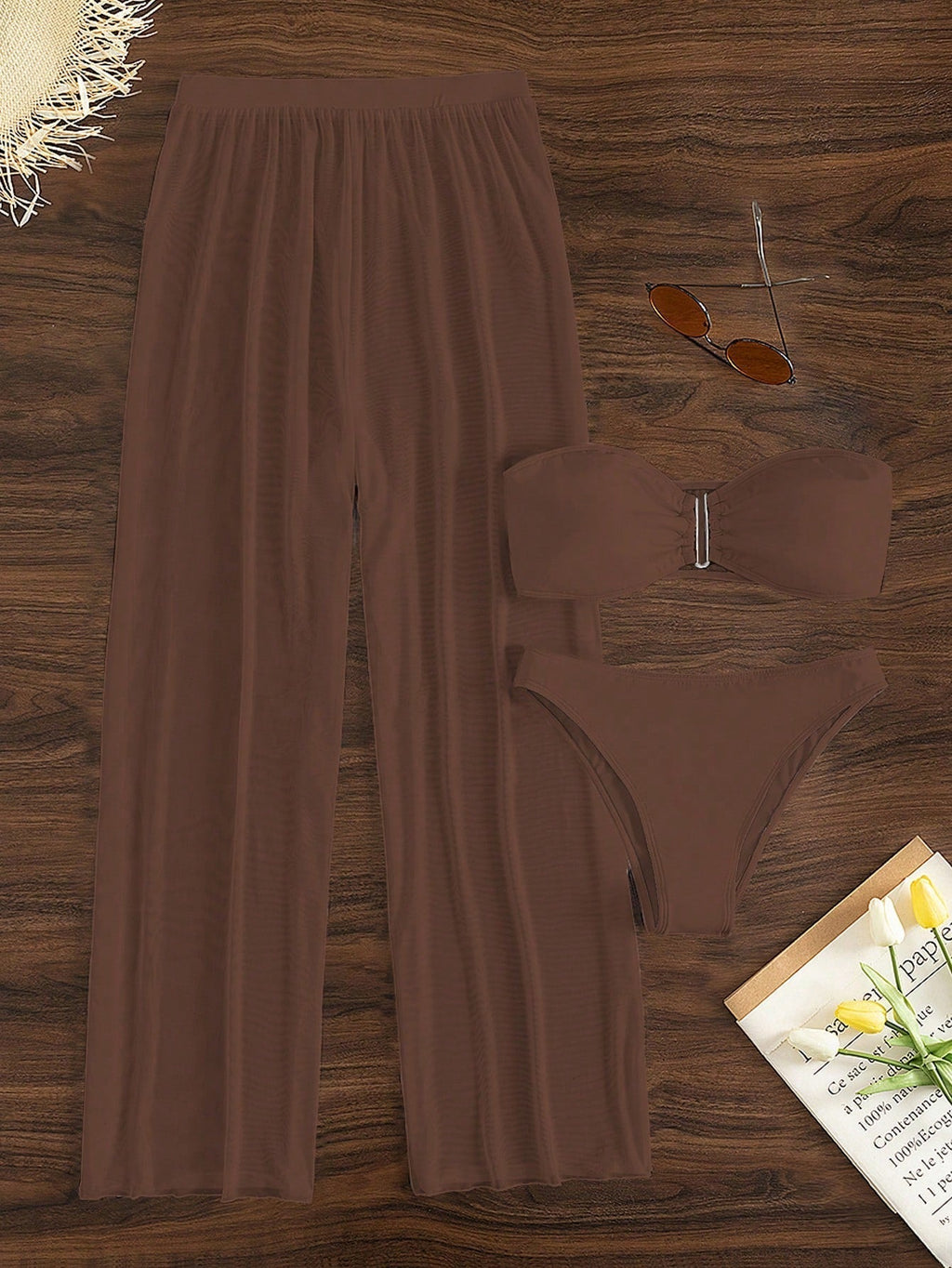 Conjunto biquini + saída de praia com calça