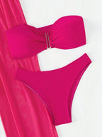 Conjunto Biquíni 3 Peças Estilo Bandeau com Fio U