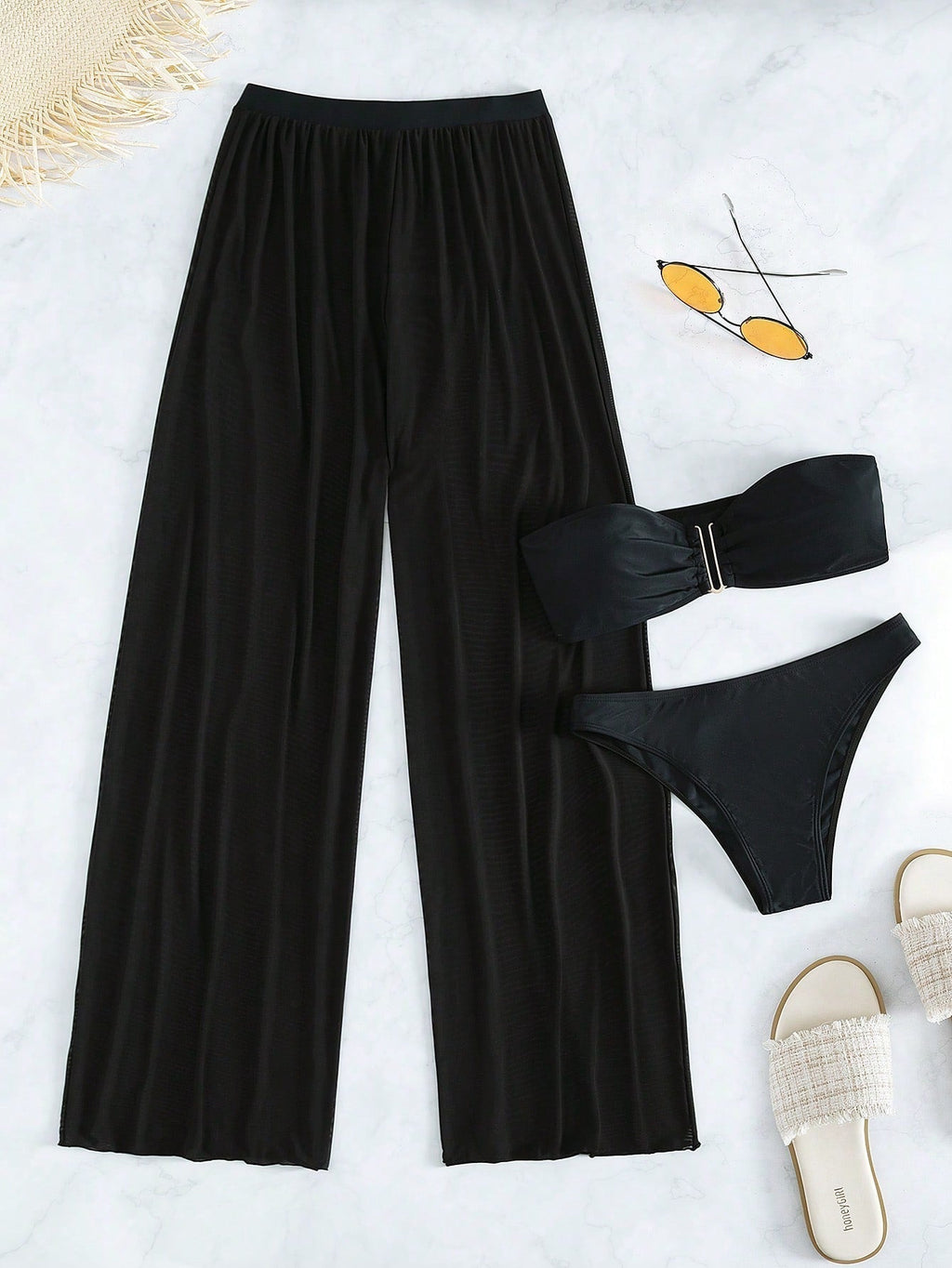 Conjunto Biquíni 3 Peças Estilo Bandeau com Fio U