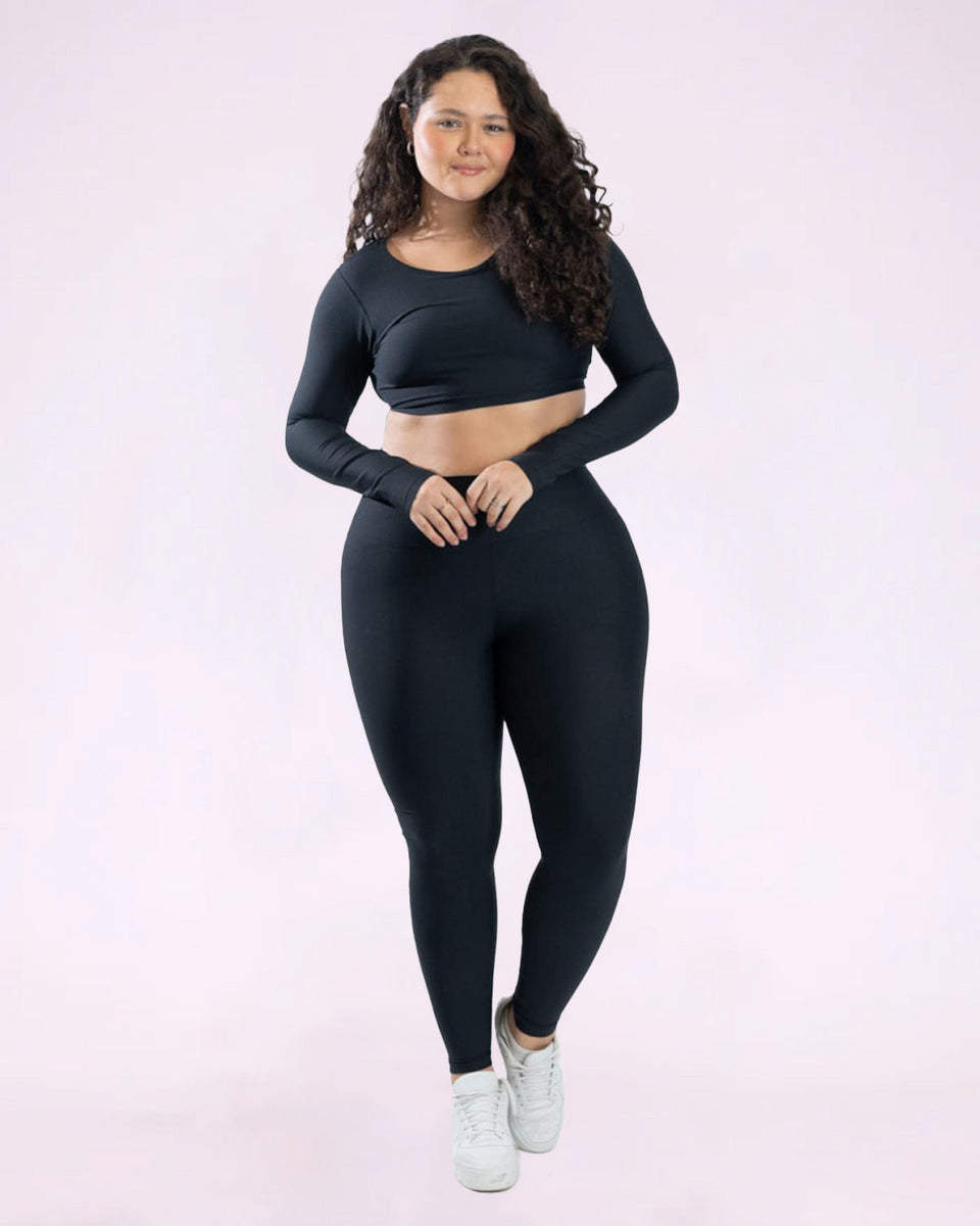 Conjunto Legging Básica Curve Plus Size + Top Manga Longa
